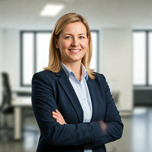 Claudia Braun, Inhaberin und Geschäftsführerin der Gebäudereinigung Claudia Braun, in professionellem Businessoutfit.